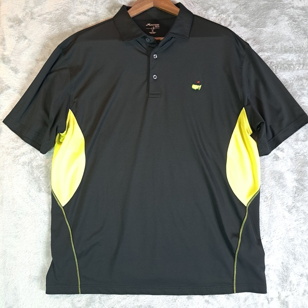Masters Tech Golf Polo Shirt Men's XL Charcoal Gray Neon Yellow Augusta National